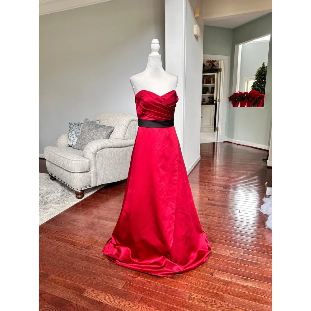 Alfred Angelo David's Bridal Red Strapless Tie Back Belt Princess Gown Dress
